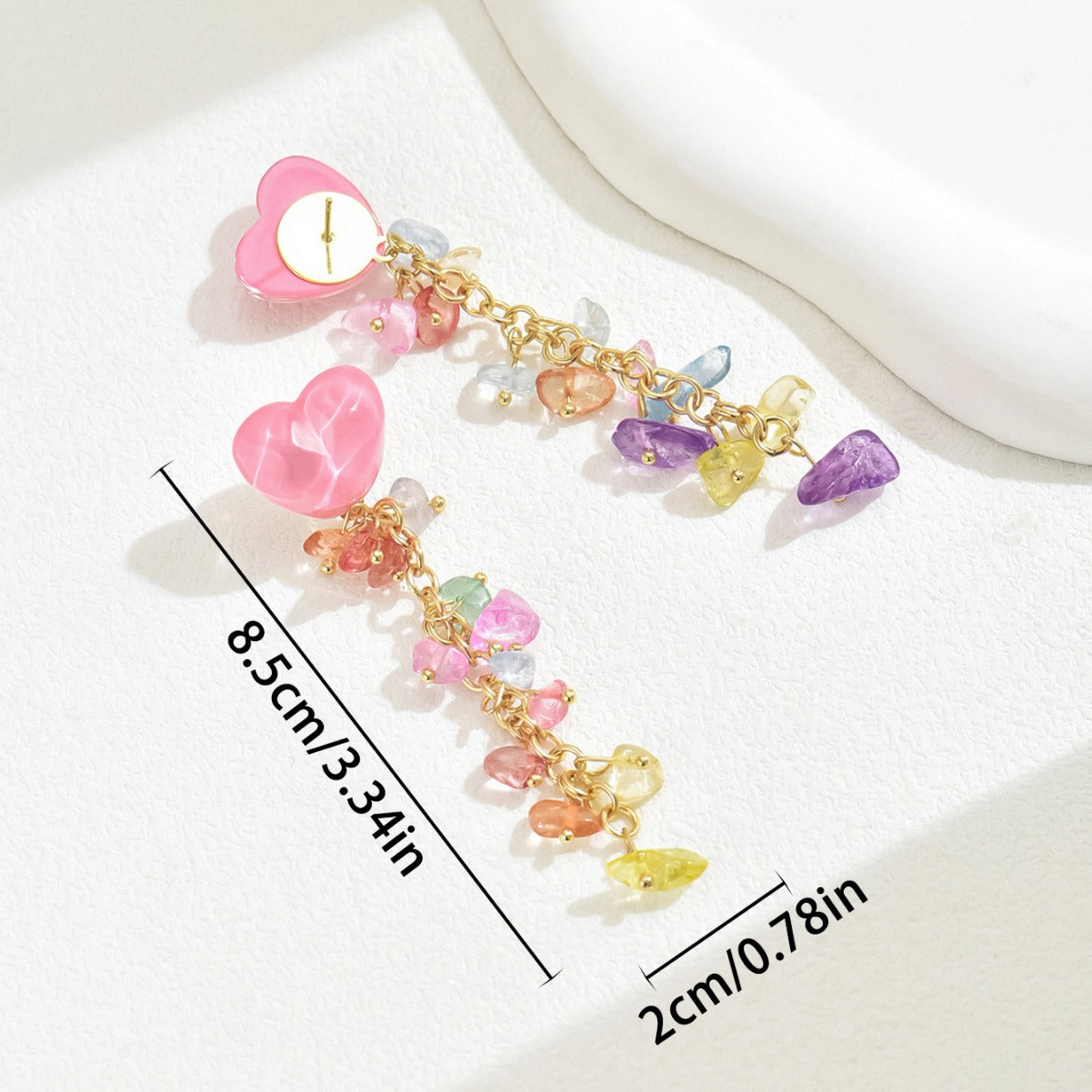 Pendientes de resina con forma de corazón minimalista y dulce para mujer con incrustaciones de cristal y postes de acero inoxidable