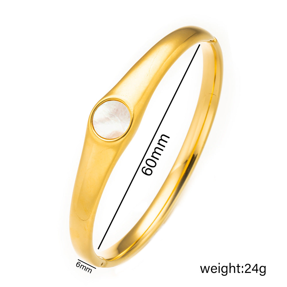 Bracciale Minimalista in Acciaio Inossidabile da Donna con Placcatura in Acciaio al Titanio e Intarsio di Strass a Forma Geometrica Ovale