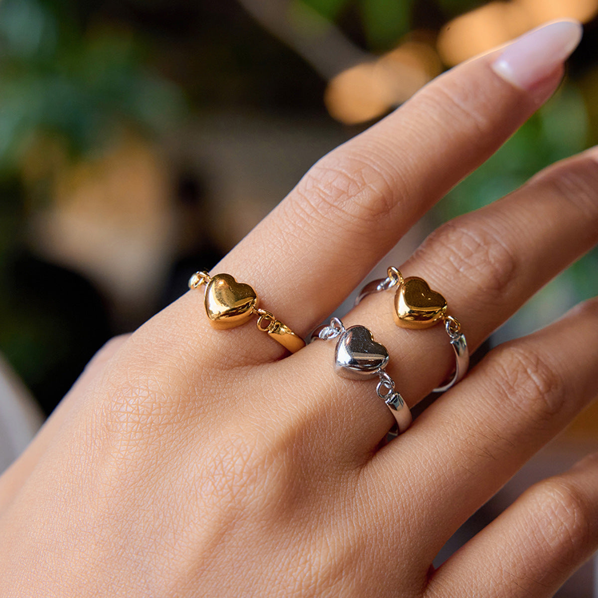 Heart Geometric Plated Stainless Steel Ring for Women