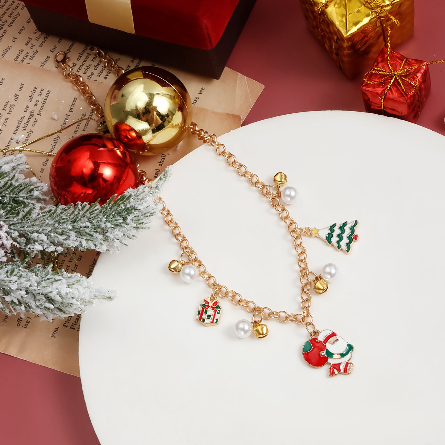 Fashionable Geometric Alloy Christmas Tree and Bell Pendant Choker Necklace for Women with Plated Finish