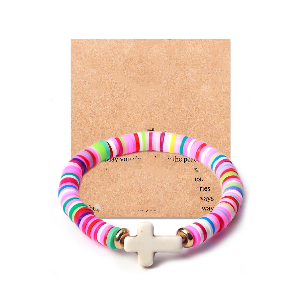 Bohemian Handmade Woven Heart Cross Resin Charm Bar Bracelet