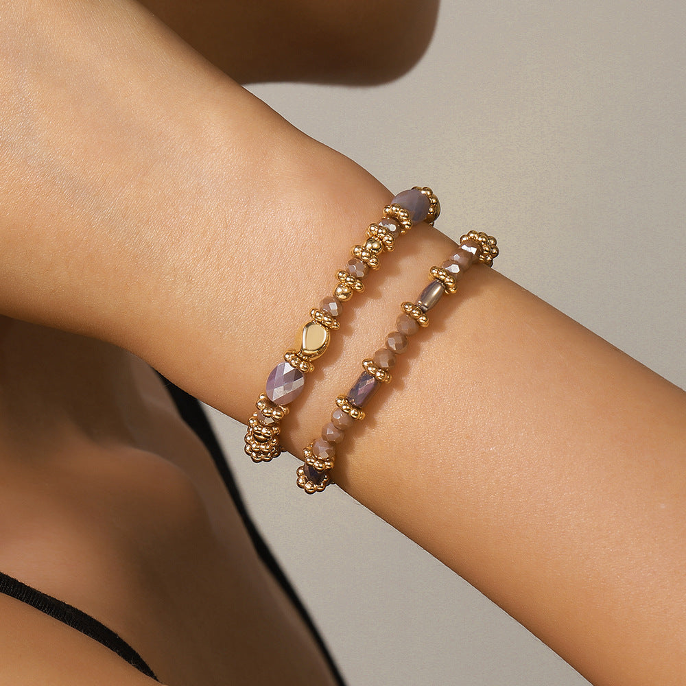 Bohemian Geometric Faceted Glass Bead Stretch Bracelet Set