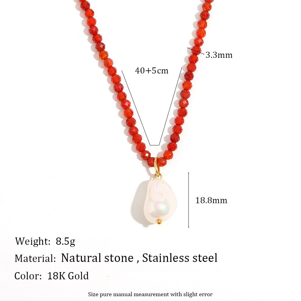 Fashionable Geometric Stainless Steel Plated 18K Gold Sun Starfish Salmon Pearl Pendant Necklace for Women