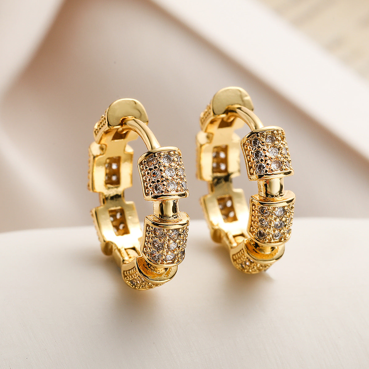 Minimalist Geometric Bamboo Joint Earrings for Women in Copper with Gold Plating Vintage-Inspired Design