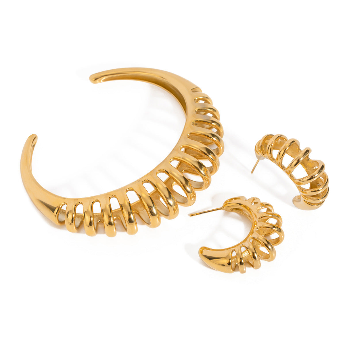 Pendientes de mujer con diseño de malla de acero inoxidable chapado en oro de 18 quilates, estilo "Ins" a la moda