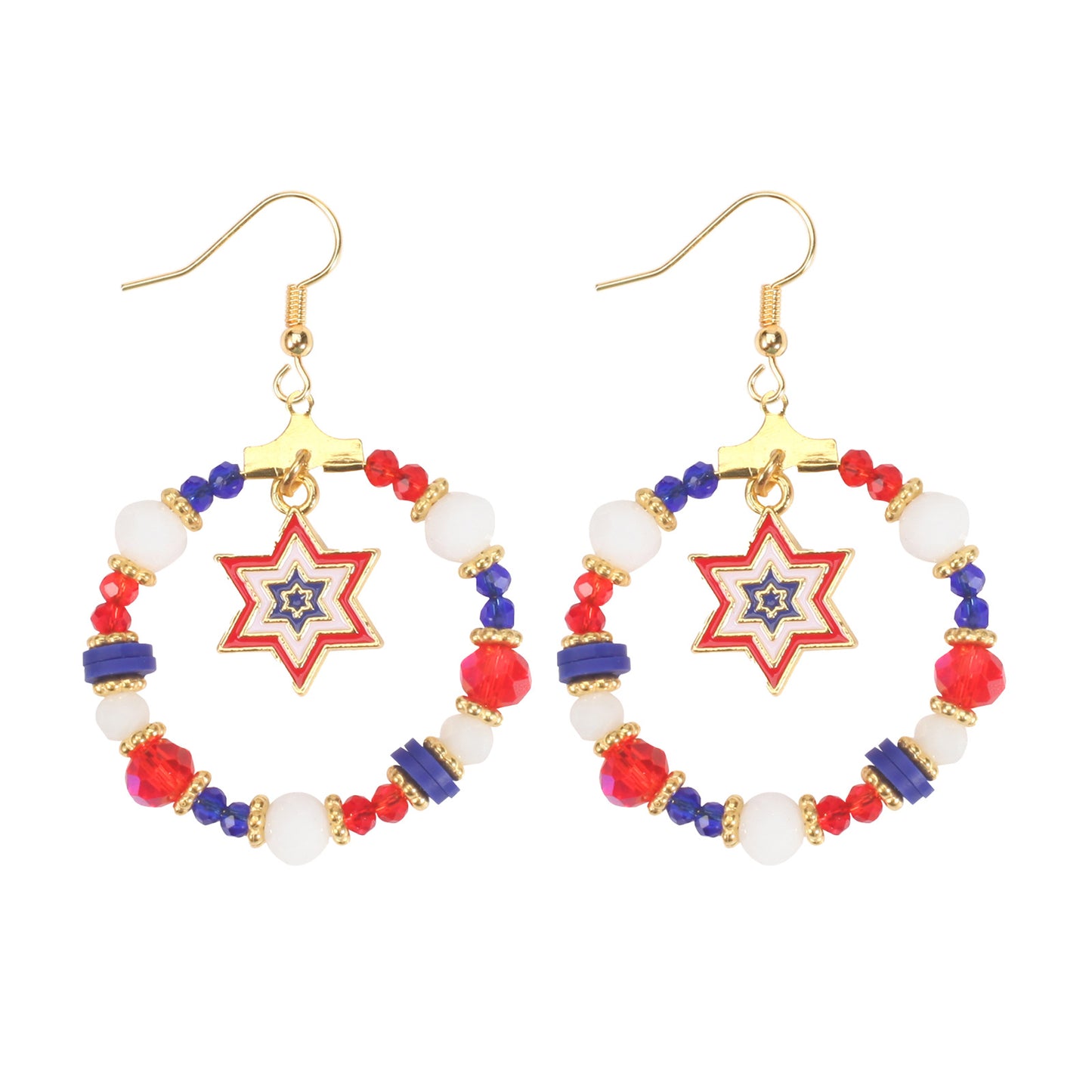 Patriotic Round Star Heart Rhinestone Plated Brass Earrings for Women