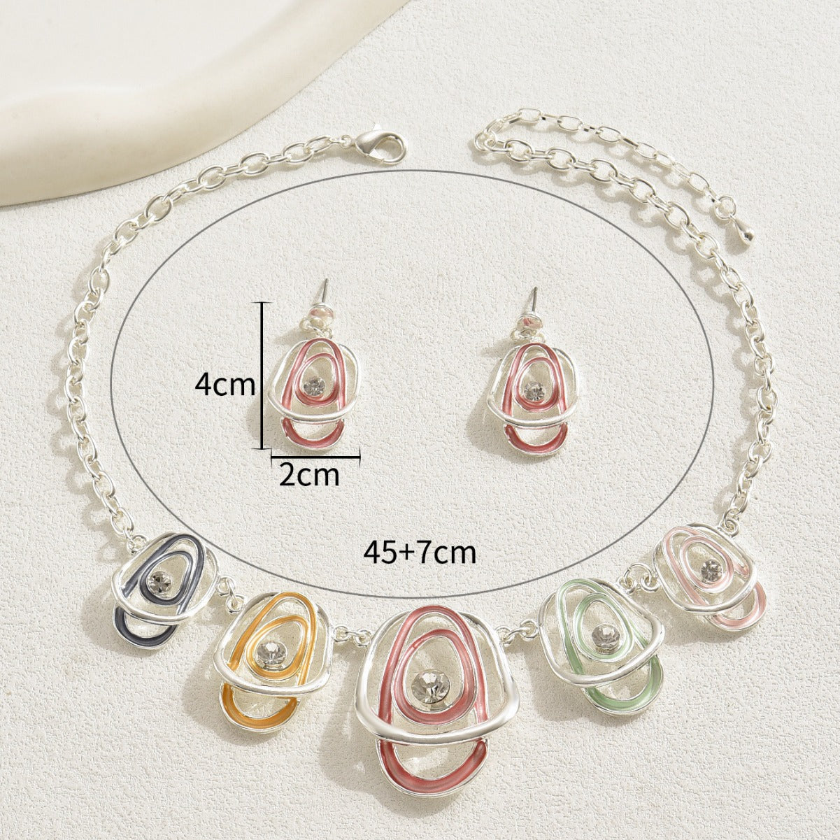 Vintage Style Irregular Rhinestone-Embellished Long Necklace and Earrings Set for Women with Geometric and Circular Design