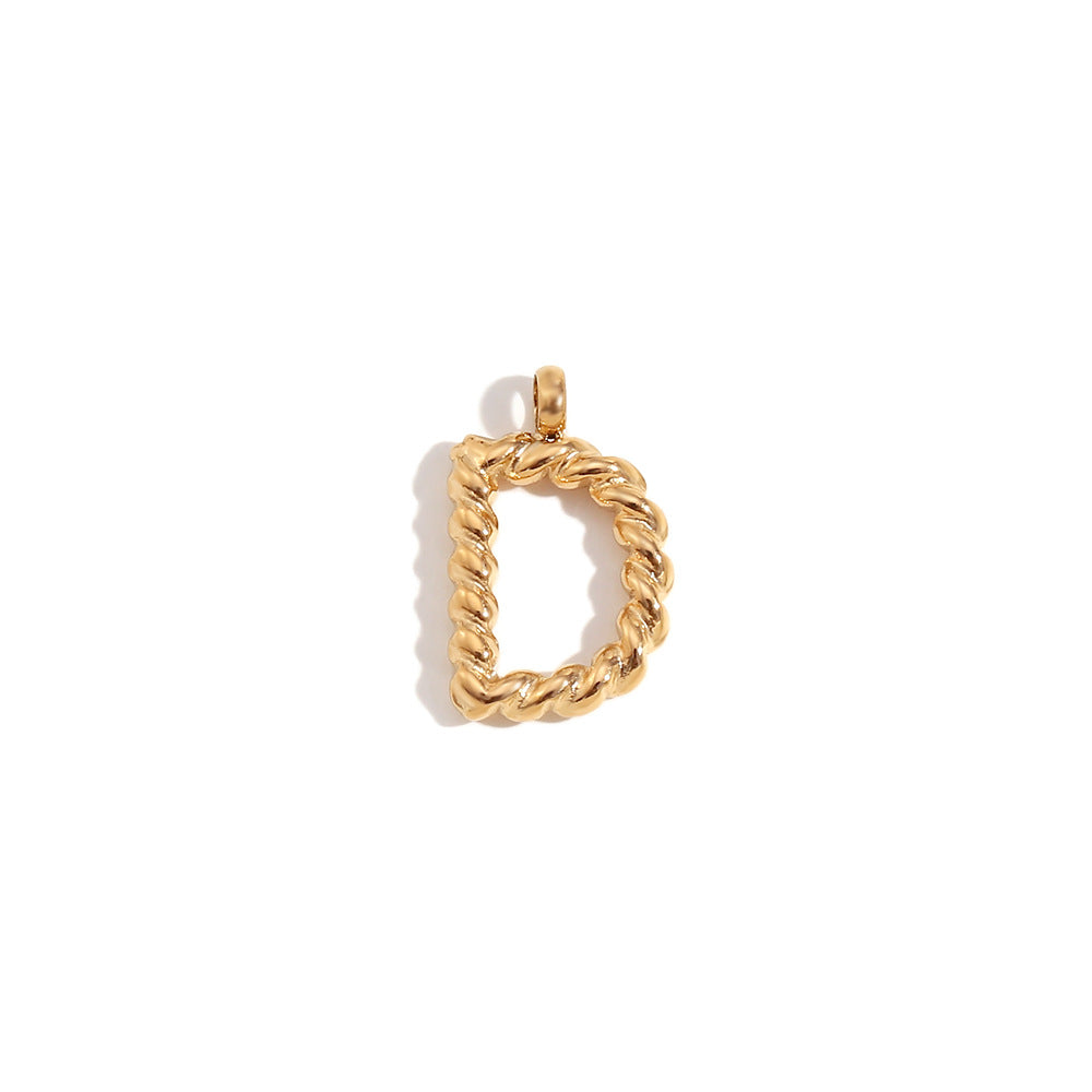 Colgante minimalista de acero inoxidable chapado en oro de 18 quilates con mini letra retorcida para mujer
