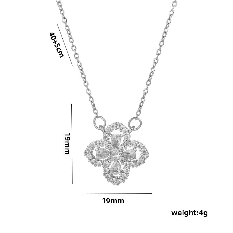 Minimalist Four-Leaf Clover Pendant Necklace in Titanium Steel with Zircon Inlay on O-Chain for Women