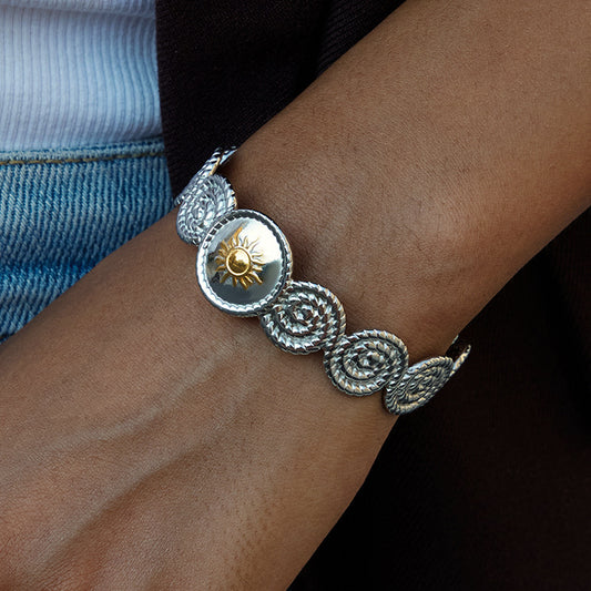 Bracciale Da Donna Alla Moda in Acciaio Inossidabile a Forma di Sole con Finitura Placcata