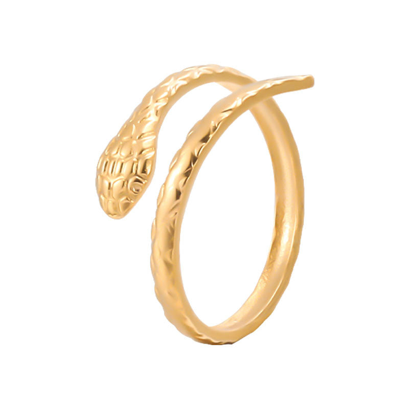 Anello regolabile in acciaio inossidabile a forma di serpente, minimalista, da donna, con finitura placcata