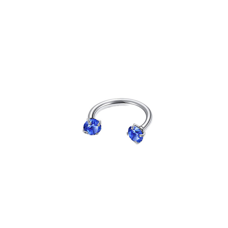 Fashion OL Style Horseshoe-Shaped Titanium Alloy Nose Stud with Polished Finish and Cubic Zirconia Inlay for Unisex Piercing