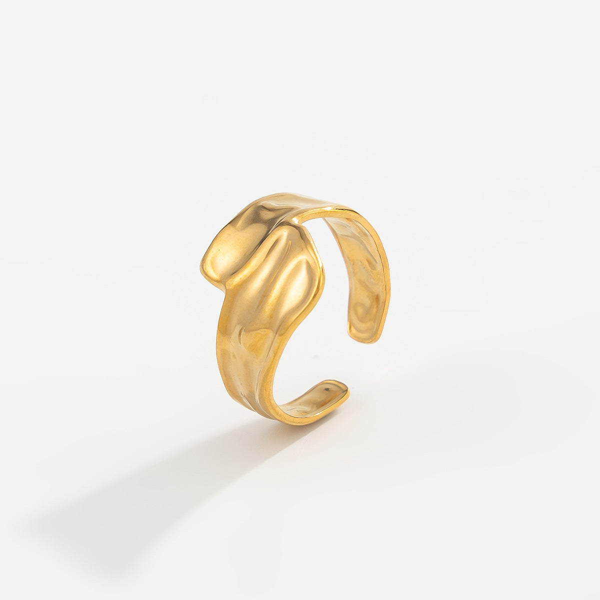 18K PVD Gold Plated Stainless Steel Floral Geometric Open Ring for Women