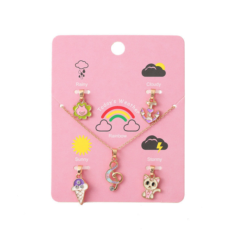 Bonito collar con colgante de unicornio de dibujos animados para niños, de aleación, ajustable, con acabado de esmalte y cadena de cruz