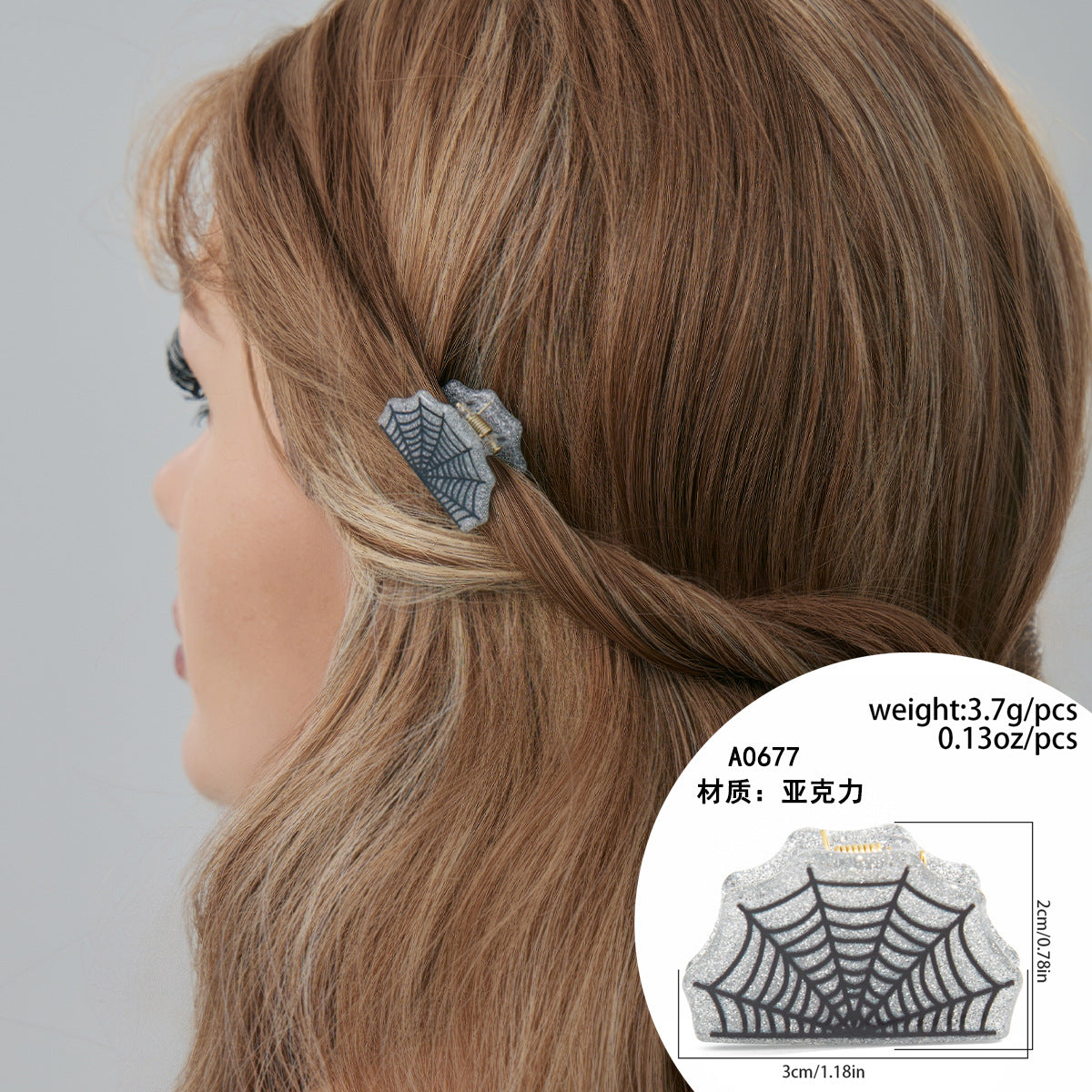 Fermaglio Gotico di Halloween con Fantasma e Ragnatela, Fermaglio in Acrilico per Capelli da Donna, Accessorio Festivo in Stile Punk-Chic