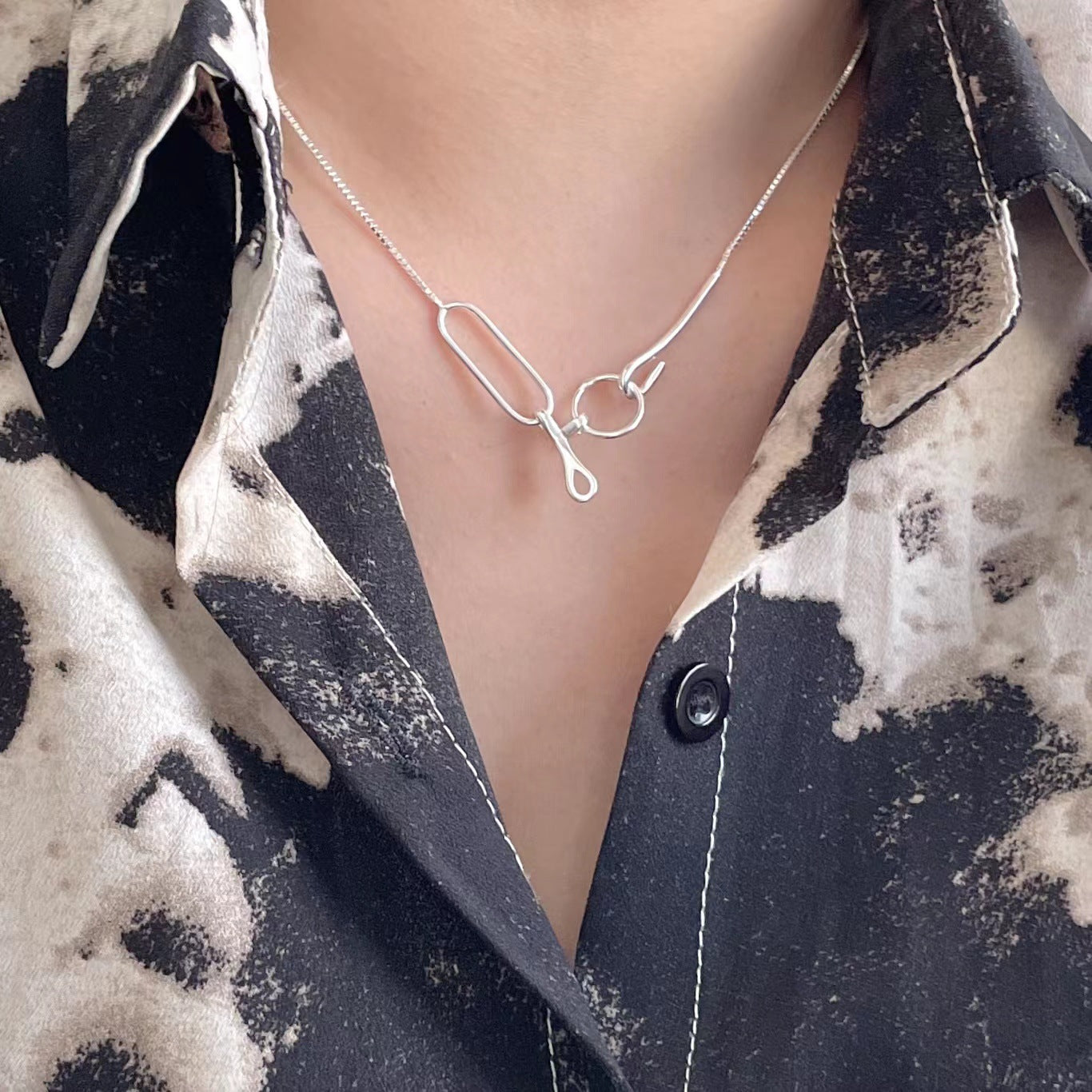 Minimalist 925 Sterling Silver Geometric Box Chain Necklace