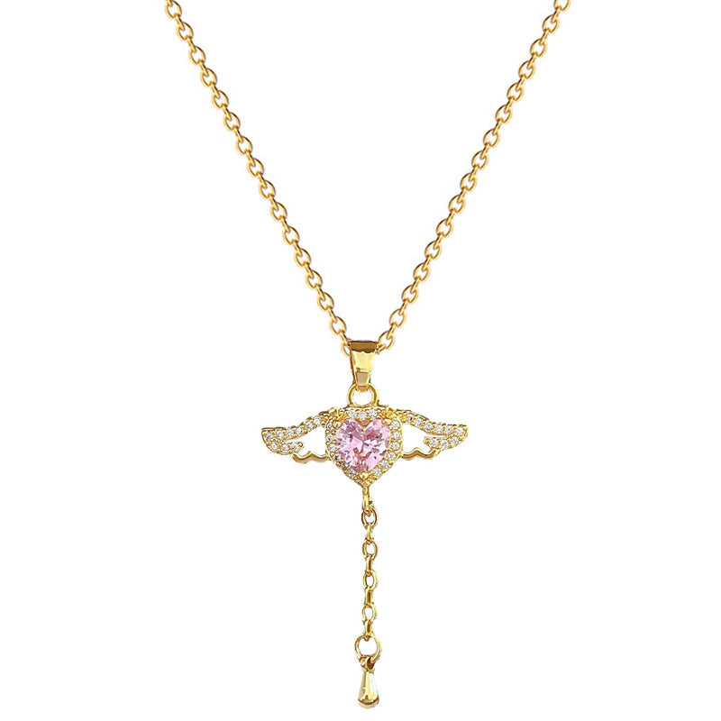 Collana con Pendente ad Ala Geometrico Minimalista con Intarsio di Strass su Catena in Acciaio al Titanio per Donna e Uomo
