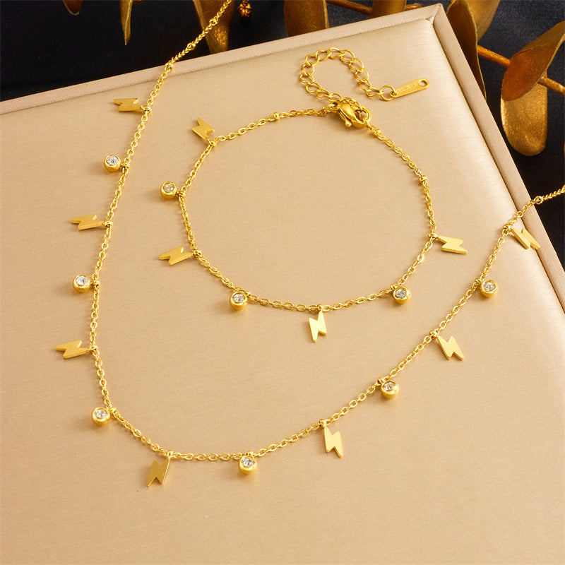 Minimalist Gold Plated Stainless Steel Butterfly Round Crown Eye Pendant Necklace and Bracelet Set for Women