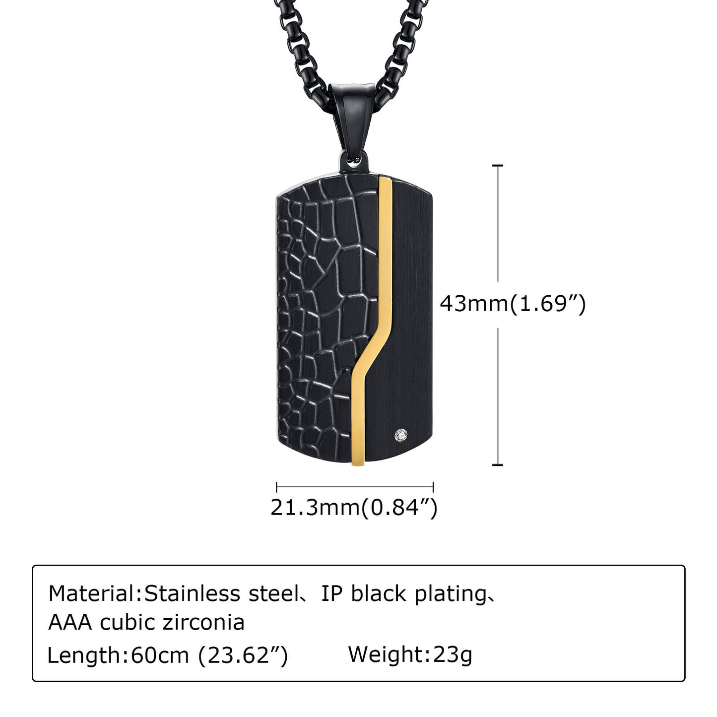 Retro Black Cracked White Zircon Stainless Steel Military Dog Tag Necklace with Plated Finish for Men and Women
