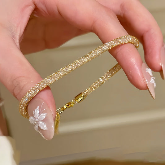 Vintage Minimalist Geometric Brass Bracelet with Cubic Zirconia Inlay for Women