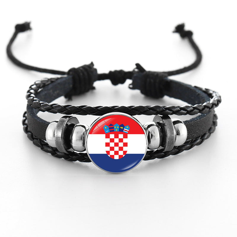 Bracciale in pelle intrecciata fatto a mano unisex stile punk geometrico, nero