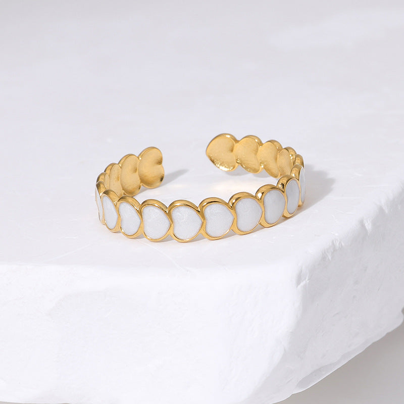 Minimalist Heart-Shaped Titanium Steel Ring with Gold Plating for Women, Fashionable and Versatile Adjustable Band