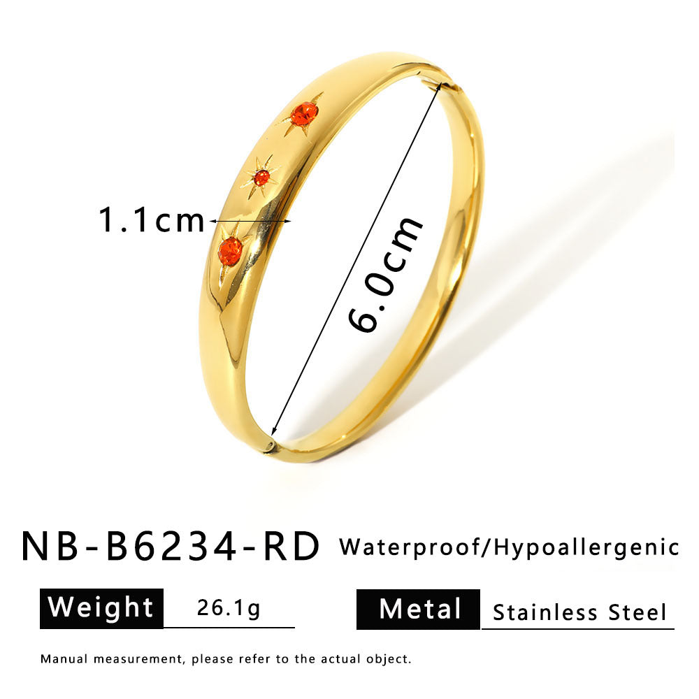 Vintage Style Geometric Stainless Steel Bracelet with 18K Gold Plating and Zircon Inlay for Women