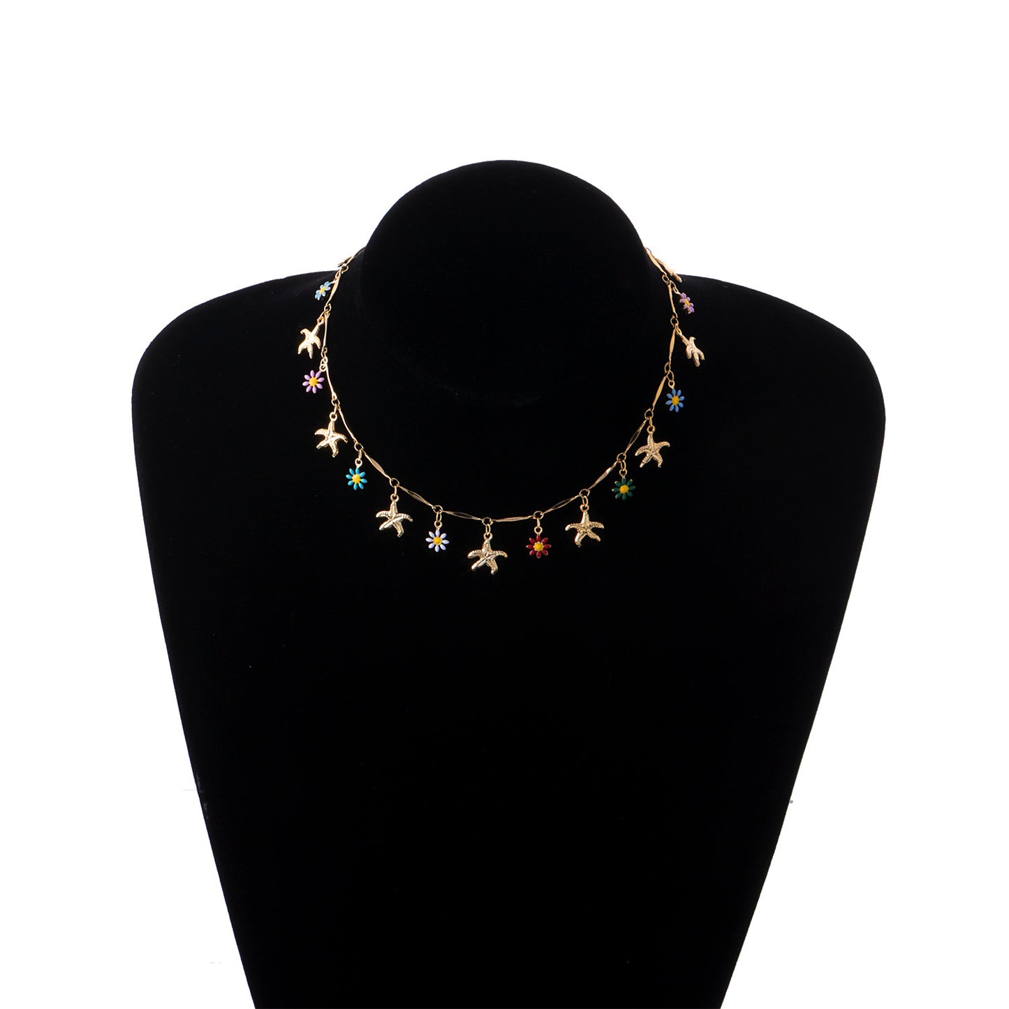 Hawaiian Style Floral Necklace with Starfish and Daisy Pendant in Alloy with Plated Finish on Straight Tube Chain