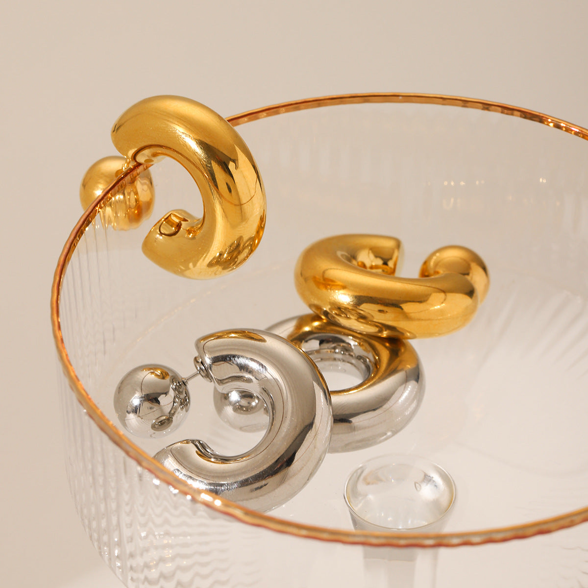 Minimalist Geometric Ball-Shaped Stainless Steel Stud Earrings with Plated Finish for Women