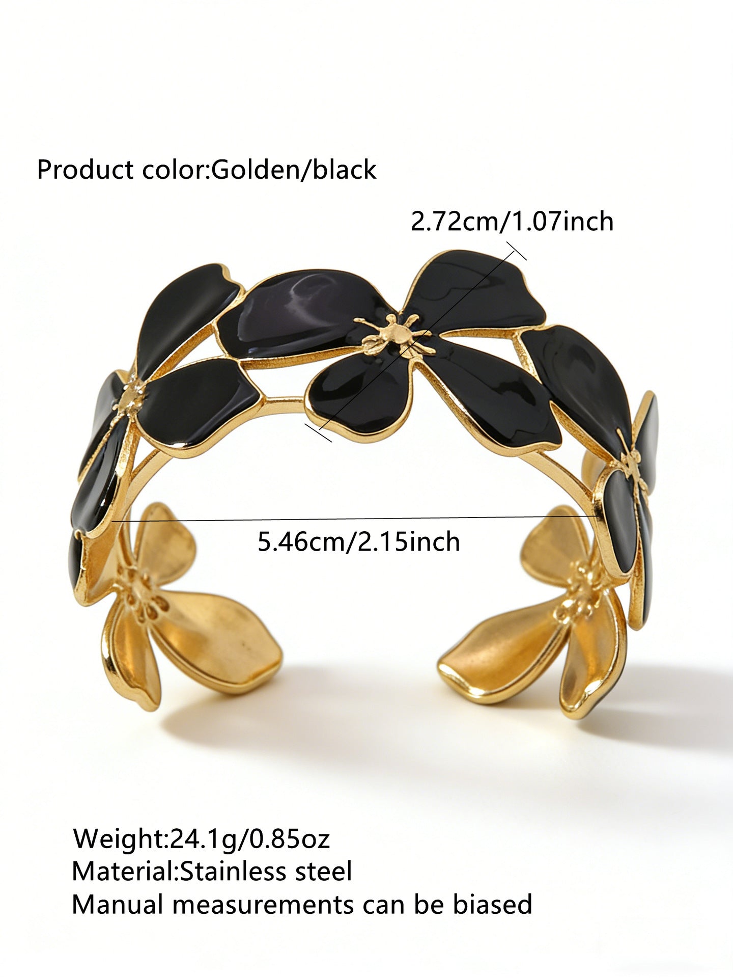 Elegante Pulsera Abierta de Lujo Floral con Esmalte de Aceite de Acero Inoxidable y Titanio con Cereza