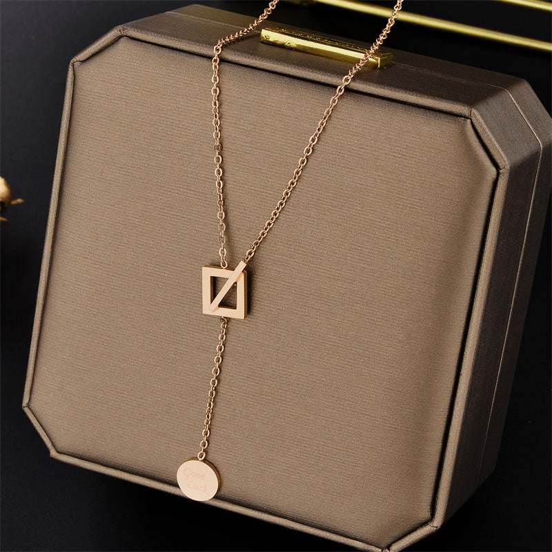 Minimalist Geometric Love Pendant Titanium Steel Necklace with Plated Finish for Women