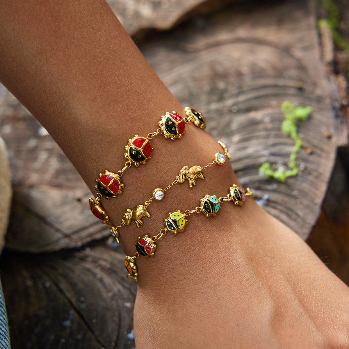 Minimalist Geometric Ladybug Animal Stainless Steel Plated Bracelet for Women