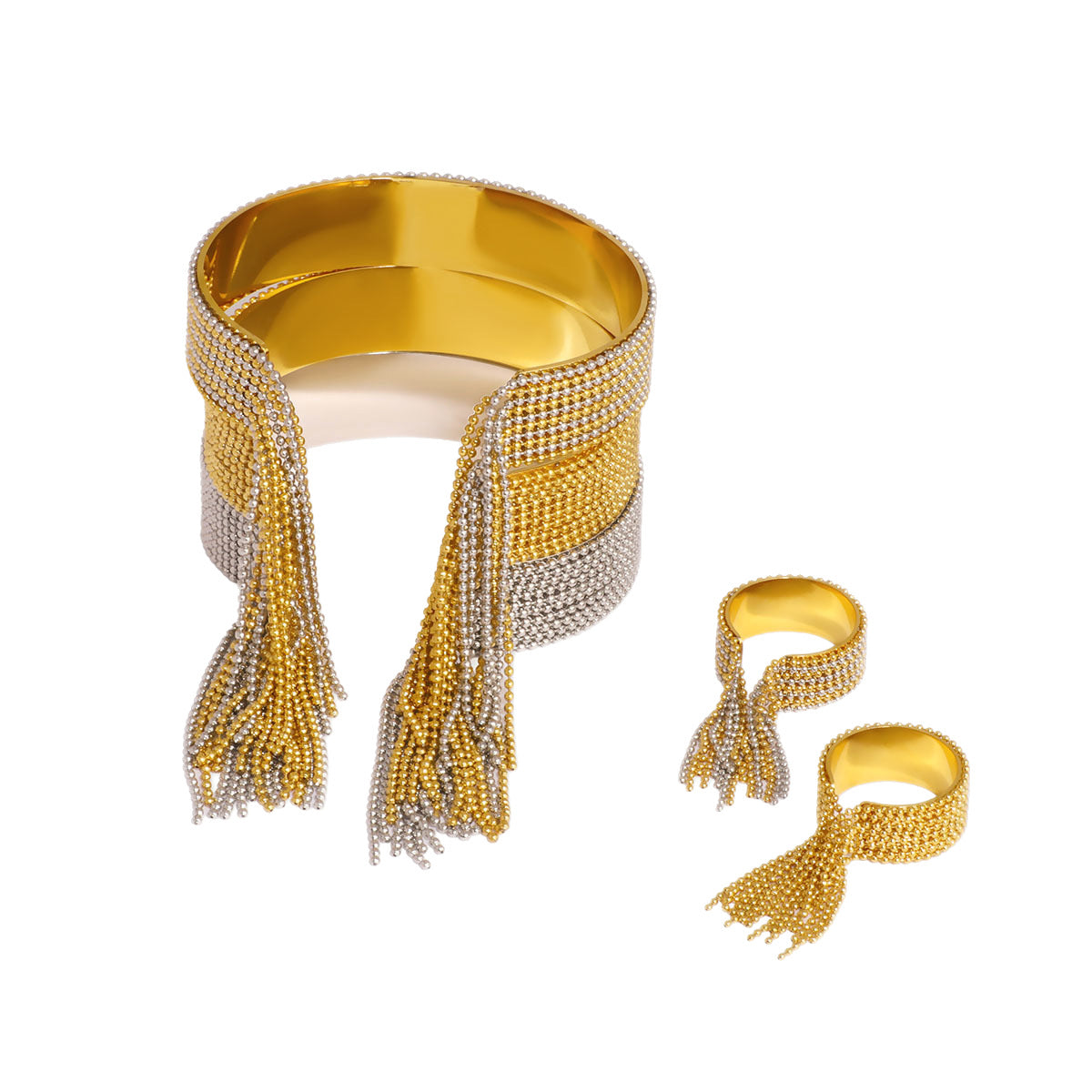 Set Anello e Bracciale con Nappe Minimalisti a Forma di C in Acciaio Inossidabile da Donna con Design Aperto e Finitura Galvanizzata