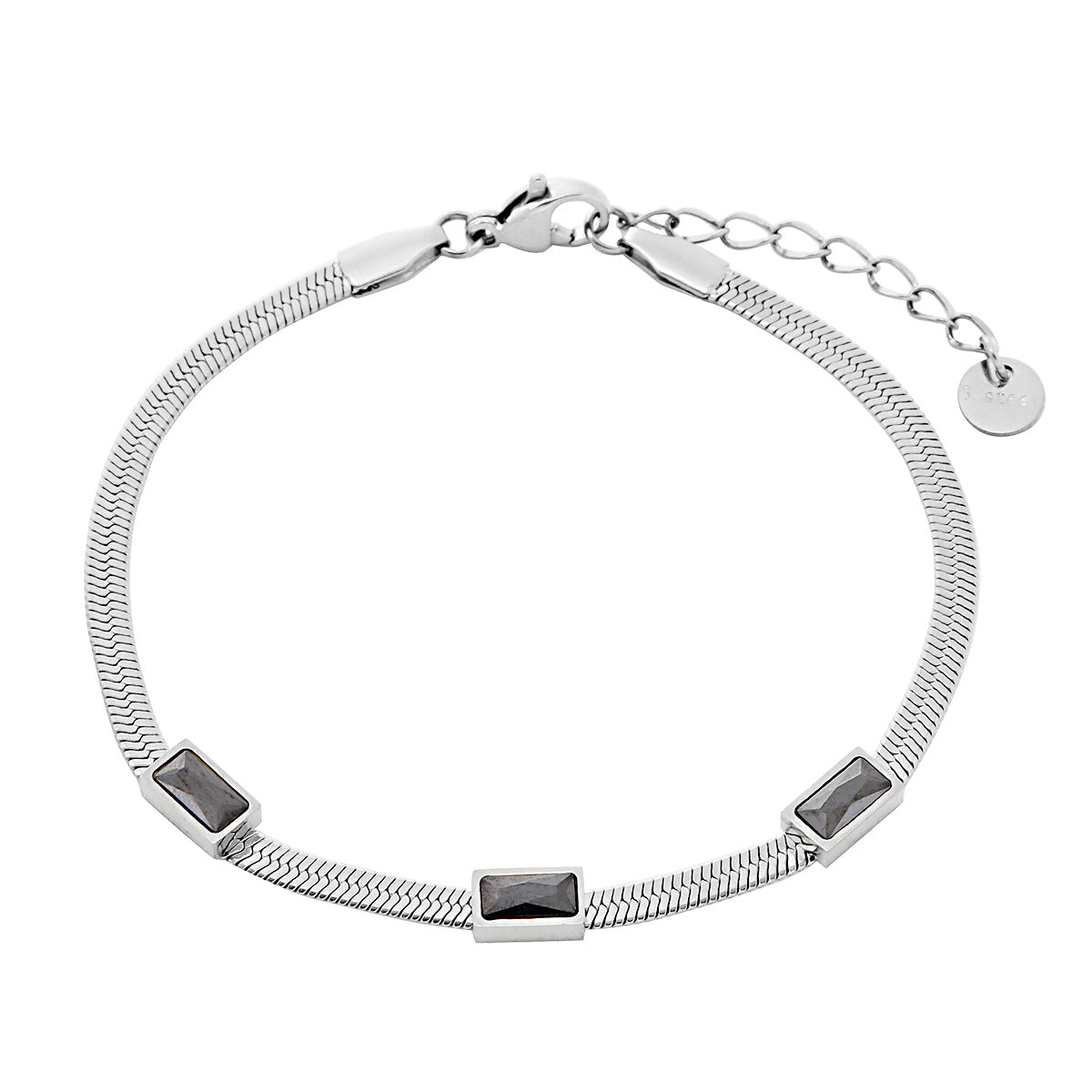 Braccialetto alla moda in acciaio inossidabile con catena a lama geometrica da donna con zirconi quadrati colorati e finitura placcata