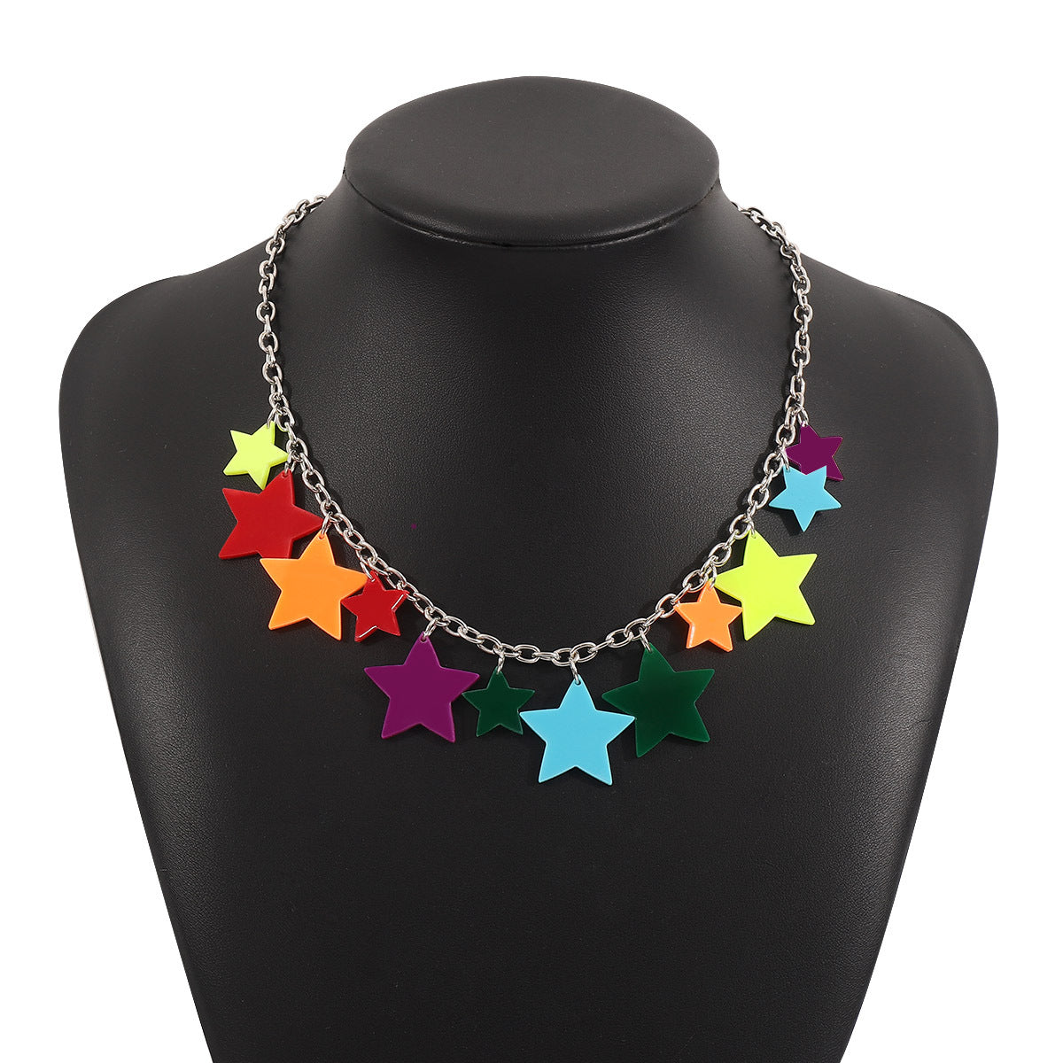 Dulce collar de acrílico con forma geométrica minimalista, colgantes de estrella y corazón, acabado galvanizado, delicada cadena para la clavícula para mujer