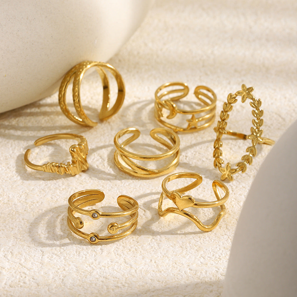 Minimalist 18K Gold Plated Stainless Steel Star Geometric Open Ring for Women