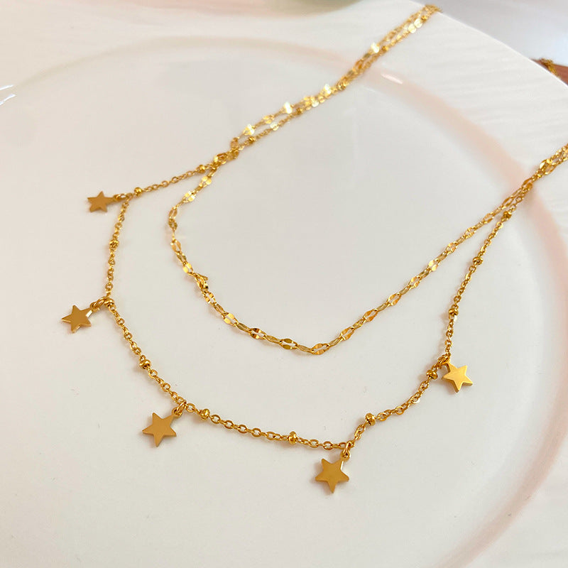 Vintage Gold Plated Titanium Steel Star Necklace Bracelet Set