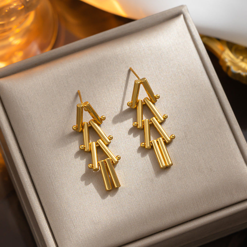 Minimalist Geometric Triangle Titanium Steel Earrings with 18K Gold Plating for Women