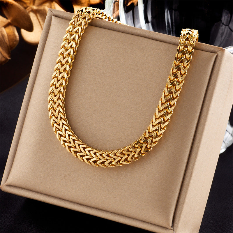Minimalist Punk Hip Hop Titanium Steel Plated Clavicle Necklace with Chain Design