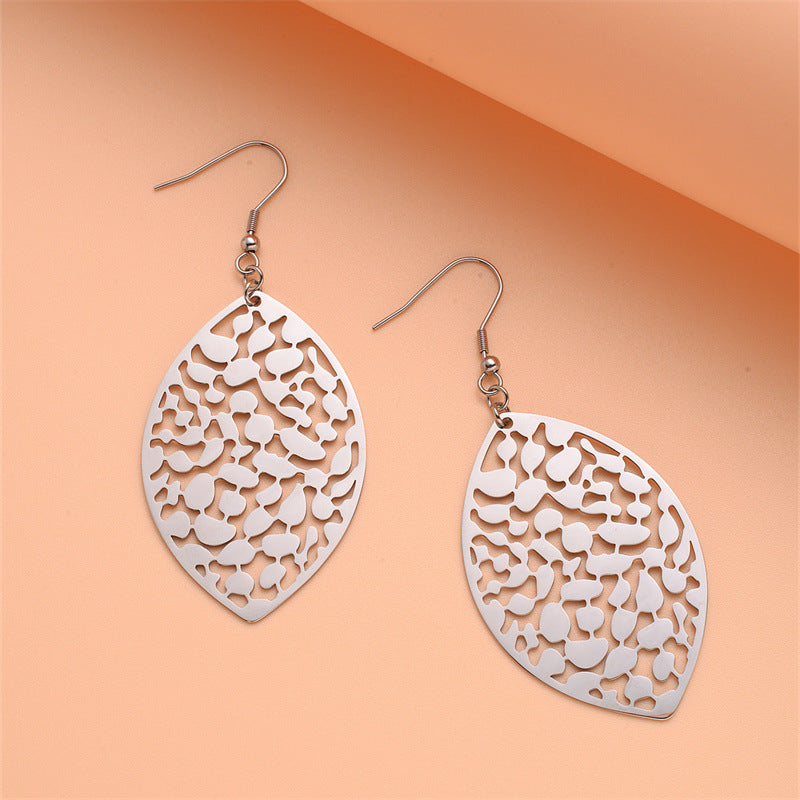 Hip Hop Style Geometric Stainless Steel Tree Leaf Earrings with Plating Finish for Women and Men