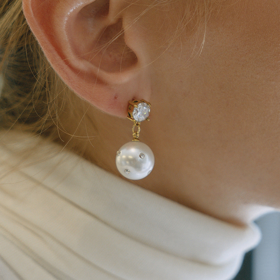 Pendientes de botón geométricos minimalistas de acero inoxidable con incrustaciones de diamantes de imitación para mujer