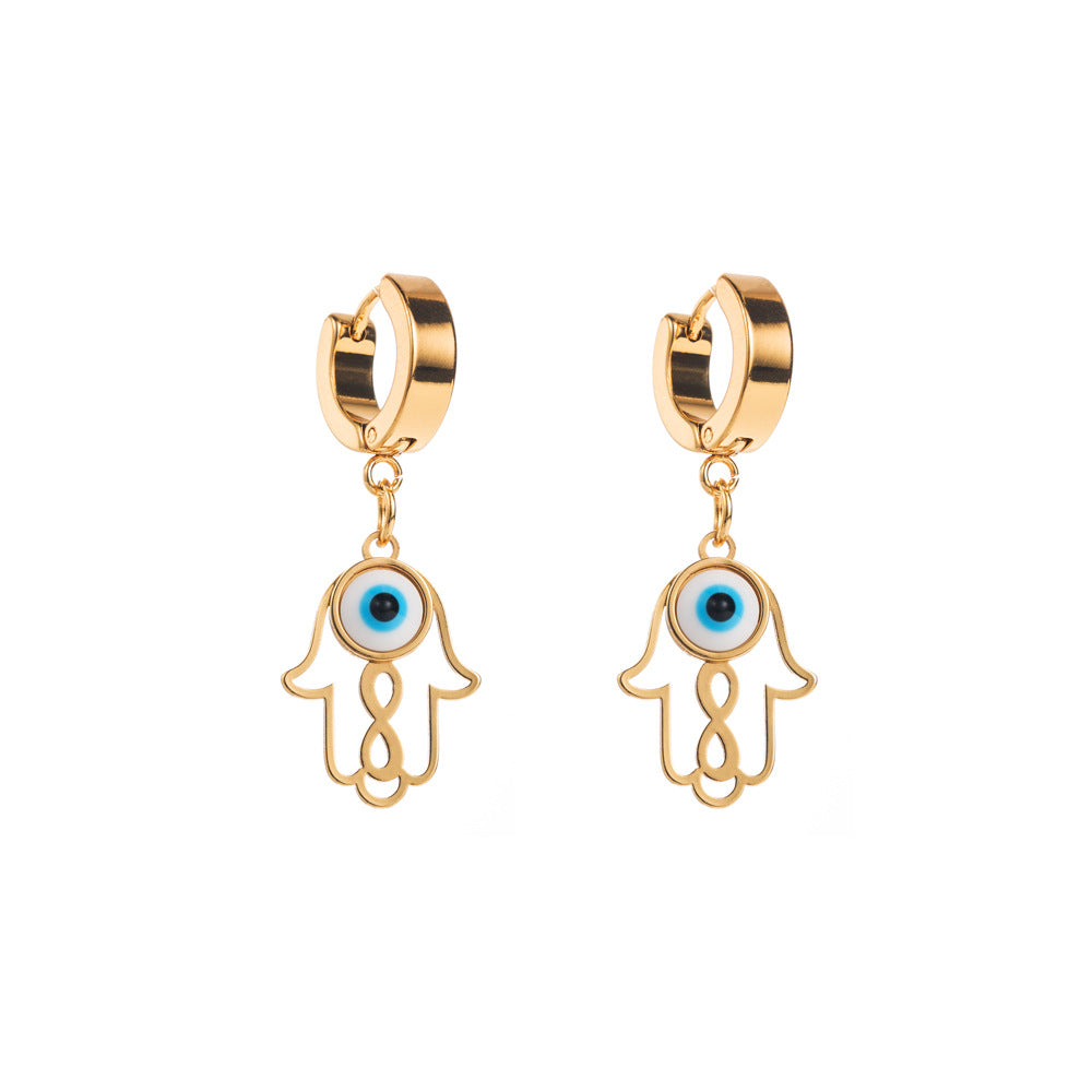 Pendientes de acero inoxidable geométricos dulces y atrevidos con forma de ojo de demonio para mujer con acabado chapado