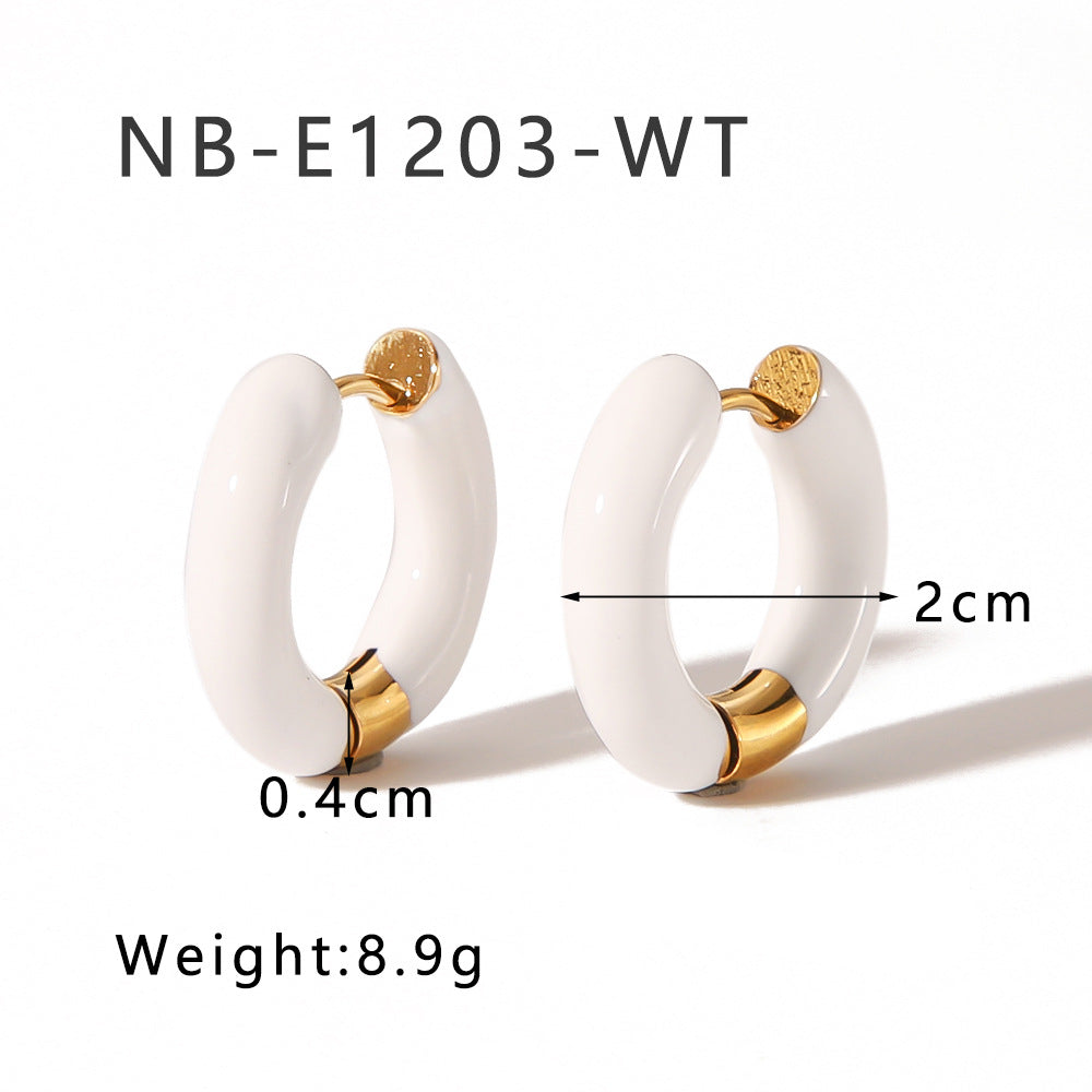 Orecchini a Cerchio Geometrici Minimalisti in Acciaio Inox con Placcatura in Oro 18K e Finitura Smaltata da Donna