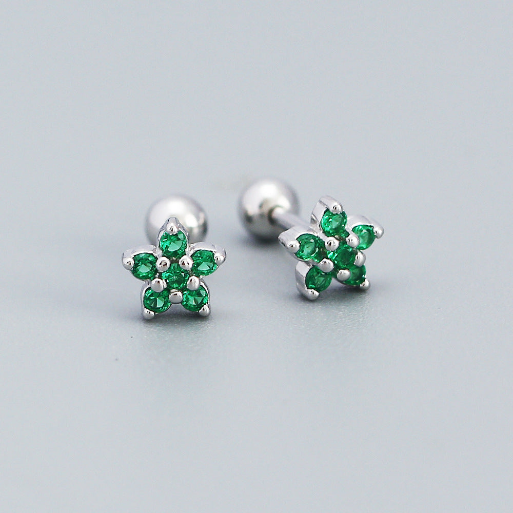 Pendientes de tuerca minimalistas de plata con diseño floral y circonita para mujer, pendientes de plata de ley 925 tipo ear cuff y piercing para cartílago