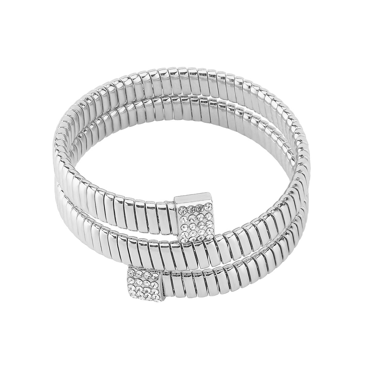 Pulsera de lujo de múltiples capas con incrustaciones de pedrería geométrica y hierro chapado para mujer