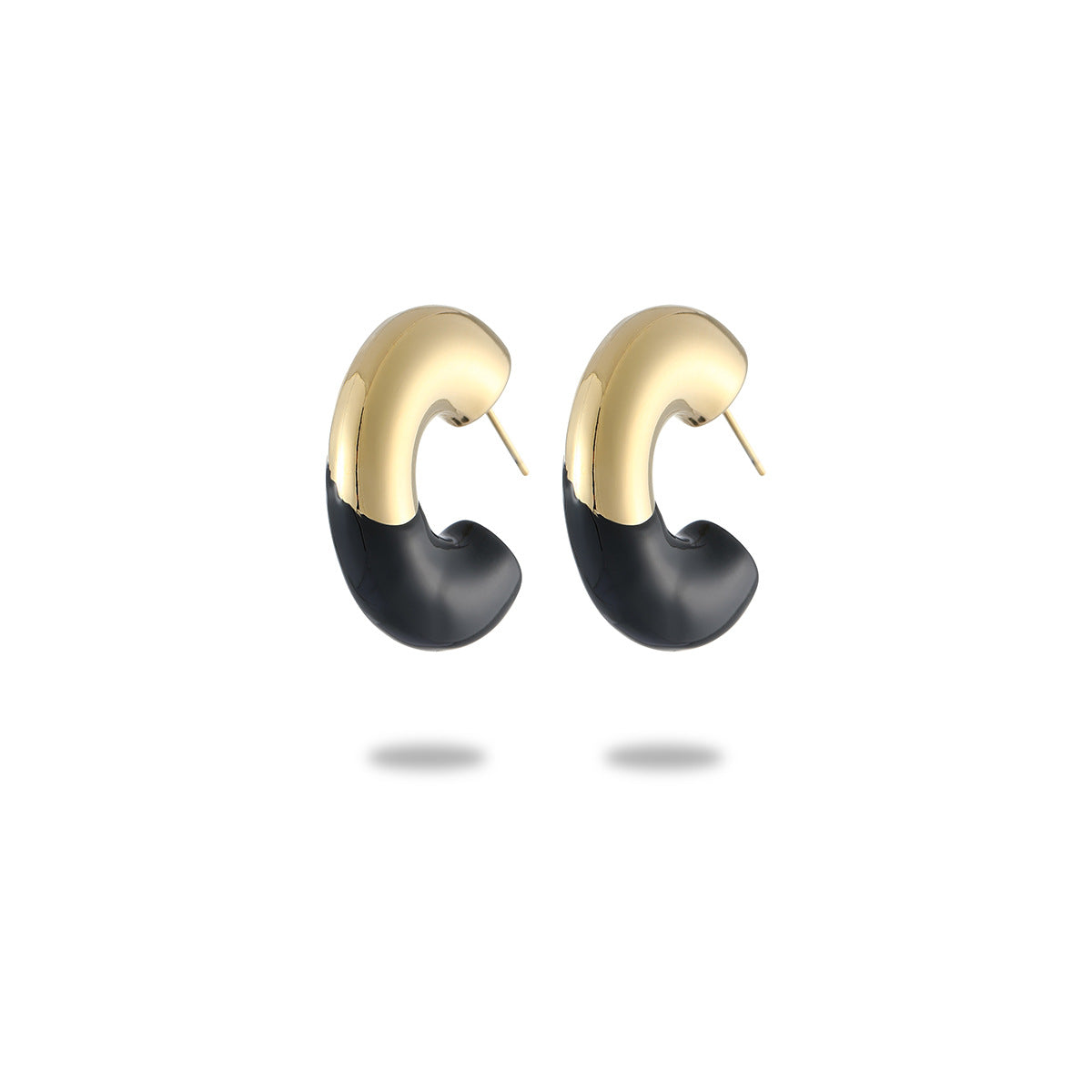 Orecchini da donna in titanio placcati oro 18 carati a forma di C con smalto a goccia, stile Fashion OL