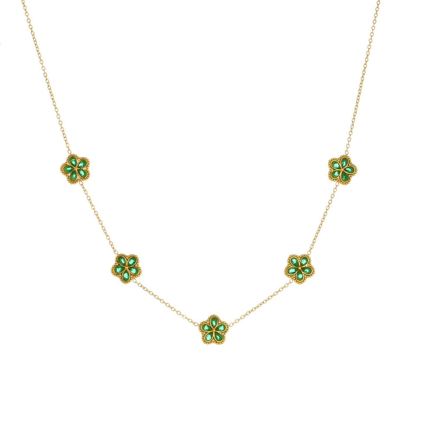 Vintage Elegant Gold Plated Stainless Steel Flower Rhinestone Jewelry Set for Women