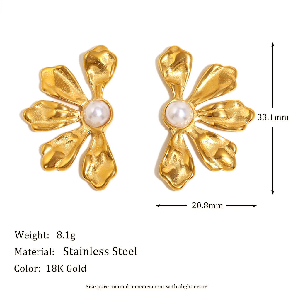 Orecchini da donna alla moda a forma di fiore in acciaio inossidabile placcato oro 18 carati