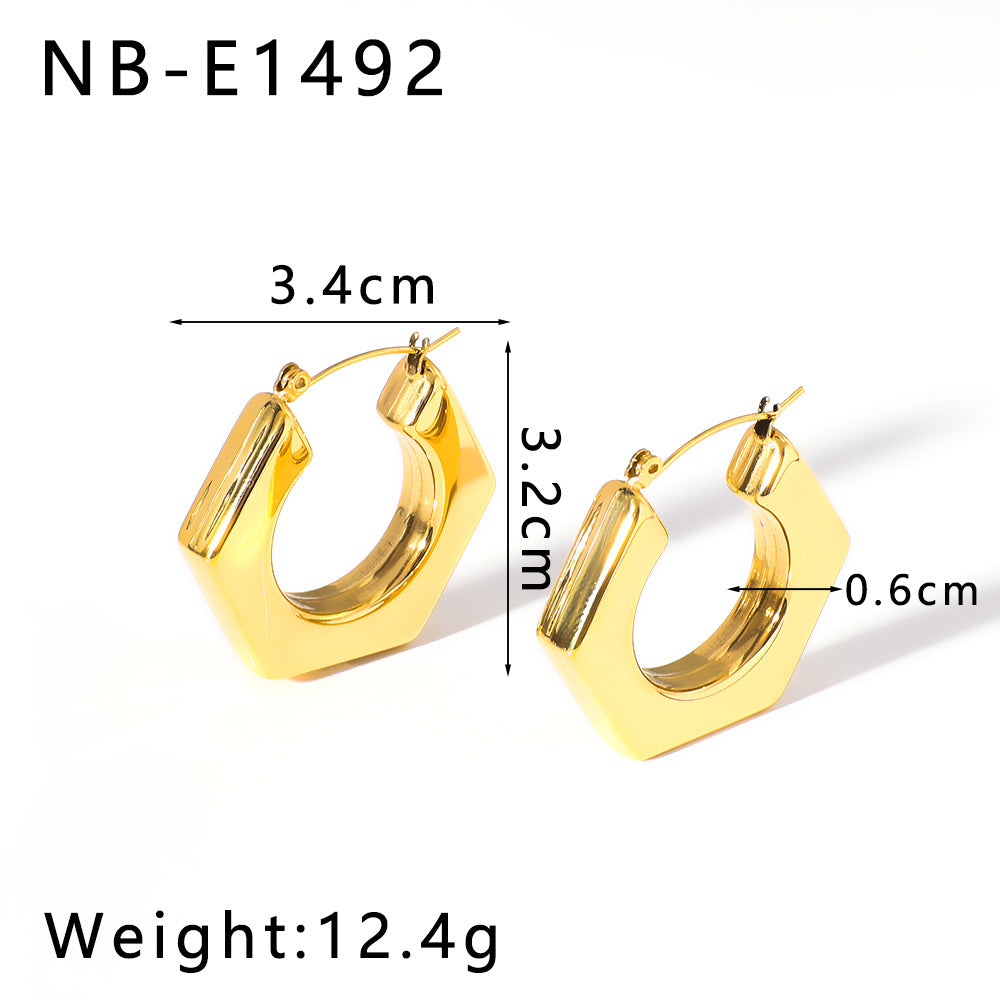 Minimalist Geometric C-Shaped Hollow Stainless Steel Earrings for Women with Vacuum Electroplated 18K Gold Finish