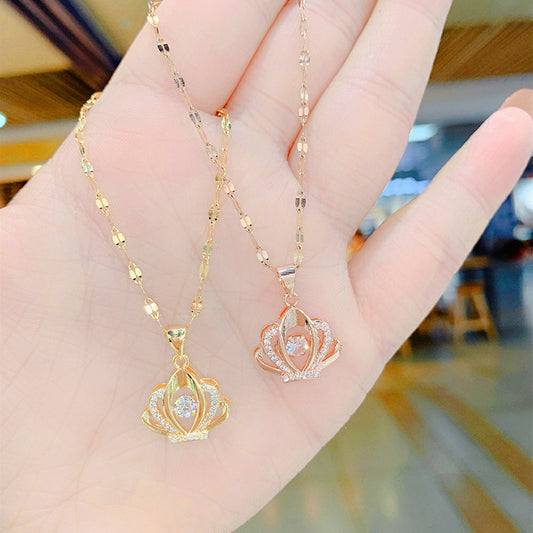 Collar con colgante de corona minimalista para mujer de acero de titanio con chapado en oro, cadena ajustable a la clavícula